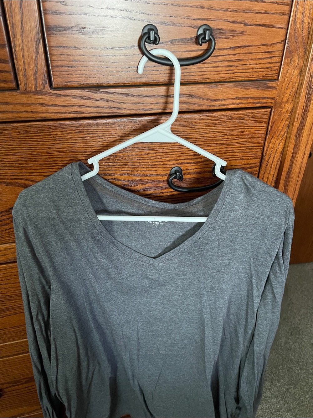 Lands' End Women's V-Neck Long Sleeve Top in Charcoal Gray